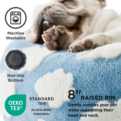 LE SURE Shown on TV Donut Dog Bed Medium Size Dog - Round Cat Beds Indoor as Bed Gift for Calming with Washable Cover, Cute Home Decor Bed with Jacquard Shaggy Plush & Anti Slip Bottom, 30 Inch, Blue