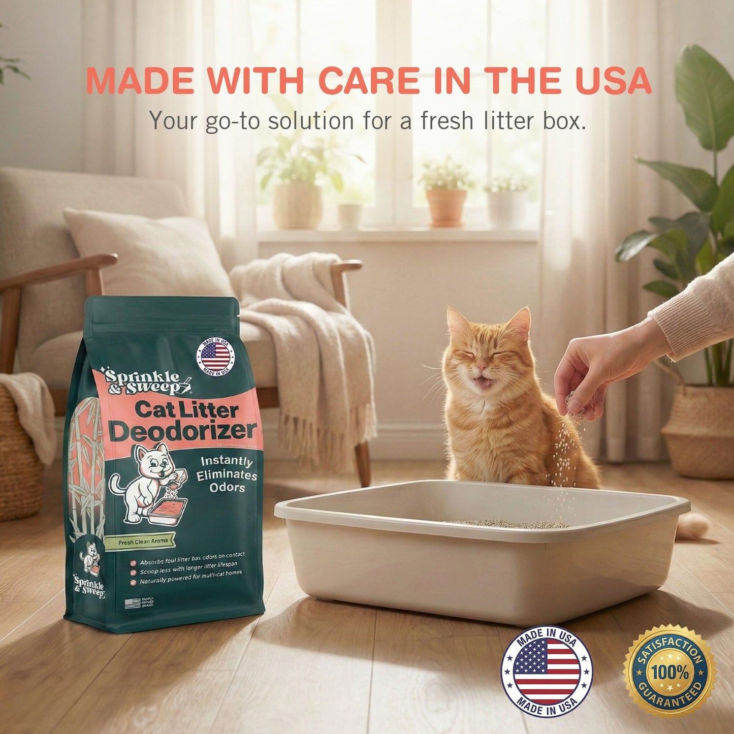 Sprinkle & Sweep: Litter Box Deodorizer - 8oz Bag - Cat & Kitten Home Odor Neutralizer, Ultra-Absorbent Formula, Non-Toxic & Safe, Pet Smell Control
