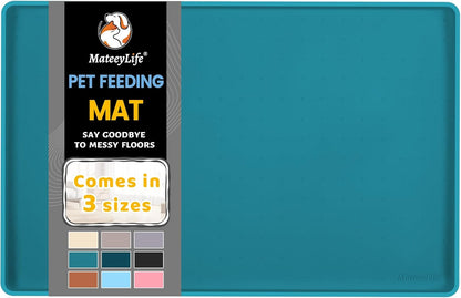 Mateeylife Silicone Mat for Dog Bowls, 22"X14" Waterproof Dog Mat for Food and Water, Raised Edges Pet Food Mats for Floor to Prevent Spills, Anti-Slip Cat Mat for Messy Drinkers to Protect Floors