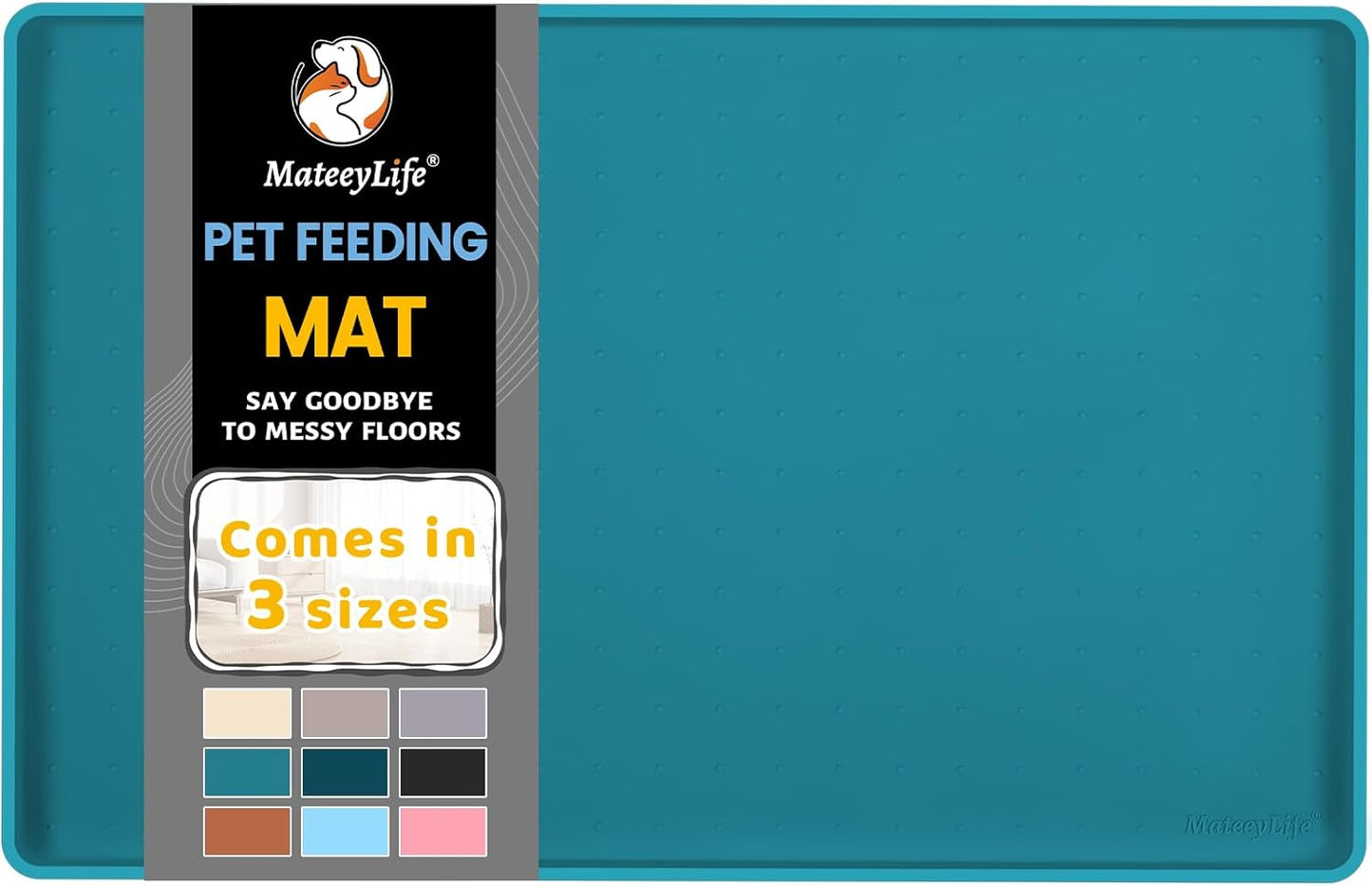 Mateeylife Silicone Cat & Dog Food Mat for Floors Waterproof, Anti-Slip Dog Bowl Mats for Food and Water, Pet Feeding Mats with Lip to Prevent Spills, Pet Placemat for Messy Drinkers to Protect Floors