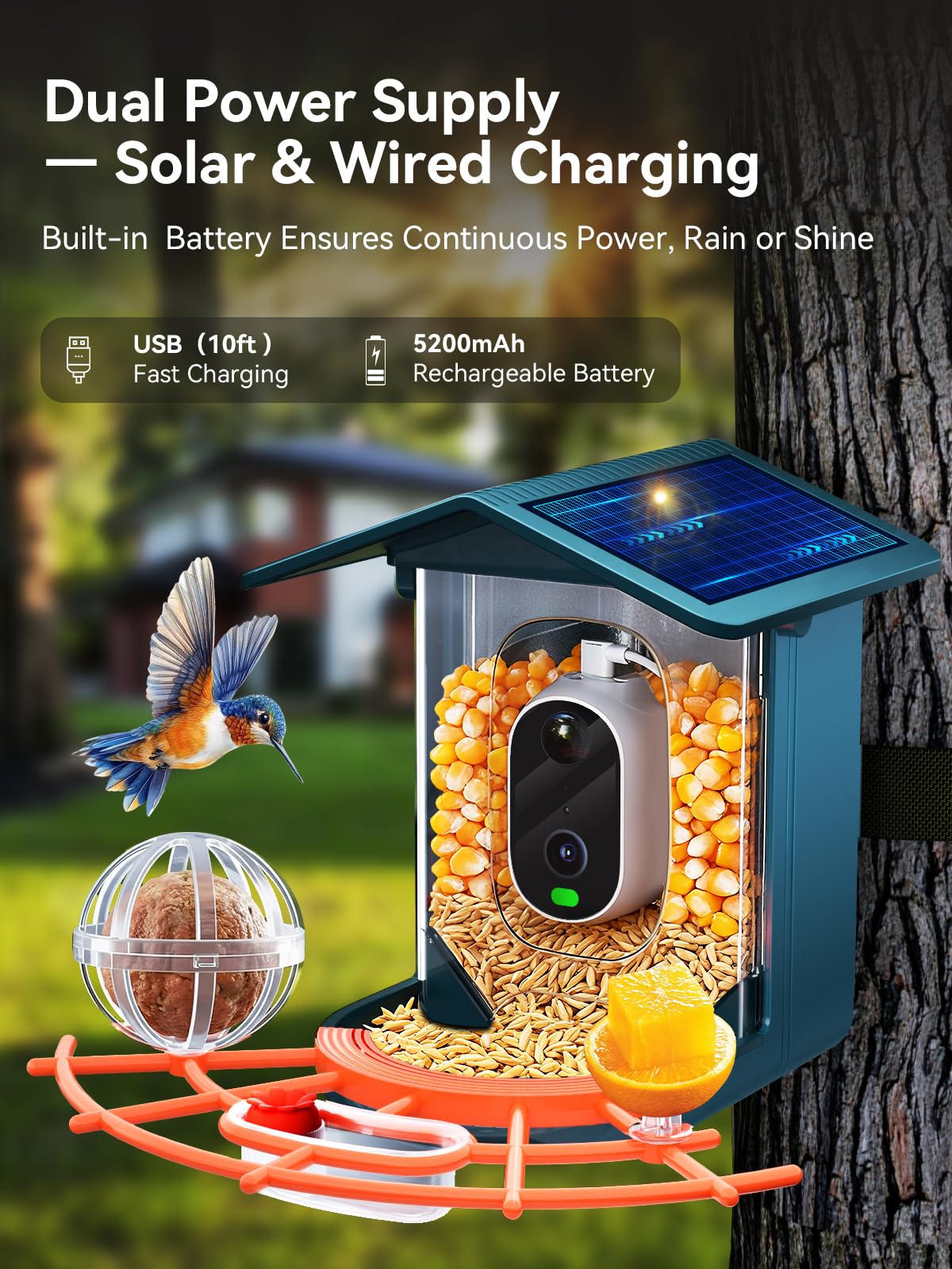 Smart Bird Feeder with Camera Solar Powered - 2.5K 4MP Birds Feeder Camera for Outdoors Garden with AI Identify, Squirrel Proof, Rechargeable Battery WiFi Video Bird Feeder Cam, Gift for Birds Lover
