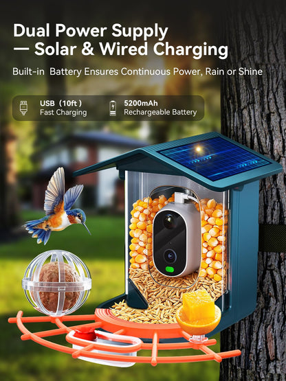 Smart Bird Feeder with Camera Solar Powered - 2.5K 4MP Birds Feeder Camera for Outdoors Garden with AI Identify, Squirrel Proof, Rechargeable Battery WiFi Video Bird Feeder Cam, Gift for Birds Lover