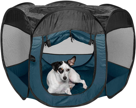 Furhaven Pop up Playpen Pet Tent Playground - Sailor Blue, Medium