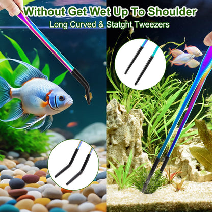 OLIISS Stainless Steel Reptile Feeding Tongs with Rubber Tip - 10.6" Straight & Curved Tweezers for Aquariums & Crafts - Feeder Tools for Bearded Dragons & Lizards - Terrarium Tank Supplies - 2 Pack