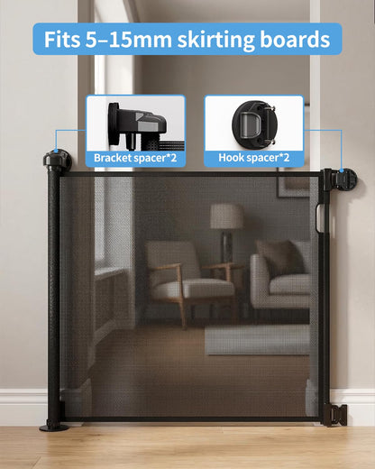 Veraste Retractable Baby Gate for Doorways and Stairs, Mesh Safety Gate for Pet, Indoor & Outdoor Use, One-Hand Operation, Easy Installation, 33.6" Tall, Expands to 55" Wide（Black,33.6"x55"