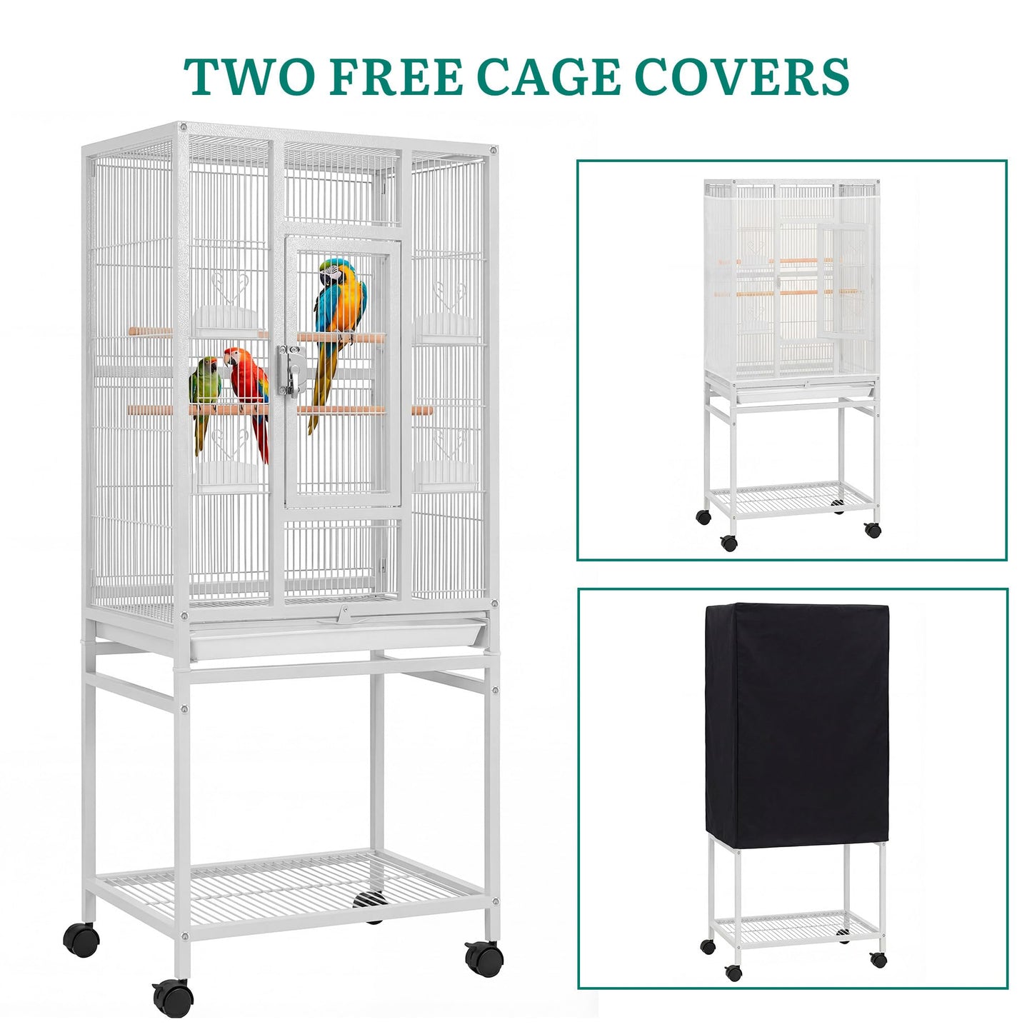 YITAHOME 53.9 inches Metal Bird Cage for Parakeets: Large Parrot Cages with Seed Catcher & Birdcage Cover with Rolling Stand & Brakes for Lovebirds Cockatiels Pigeon Finches