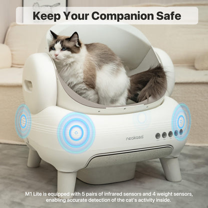 Neakasa M1 Plus Lite Open-Top Self Cleaning Cat Litter Box, Automatic Cat Litter Box with APP Control, Upgraded Safety Protection, Odor Control, Includes 1 Roll Waste Bag