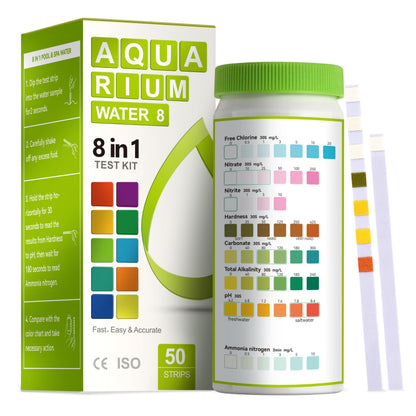 AAwipes 8-in-1 Aquarium Test Kit for Fish Tanks - Quick & Accurate Water Testing Strips for Aquariums & Ponds. Tests pH, Ammonia, Alkalinity, Hardness, Chlorine, etc. (K02-50)