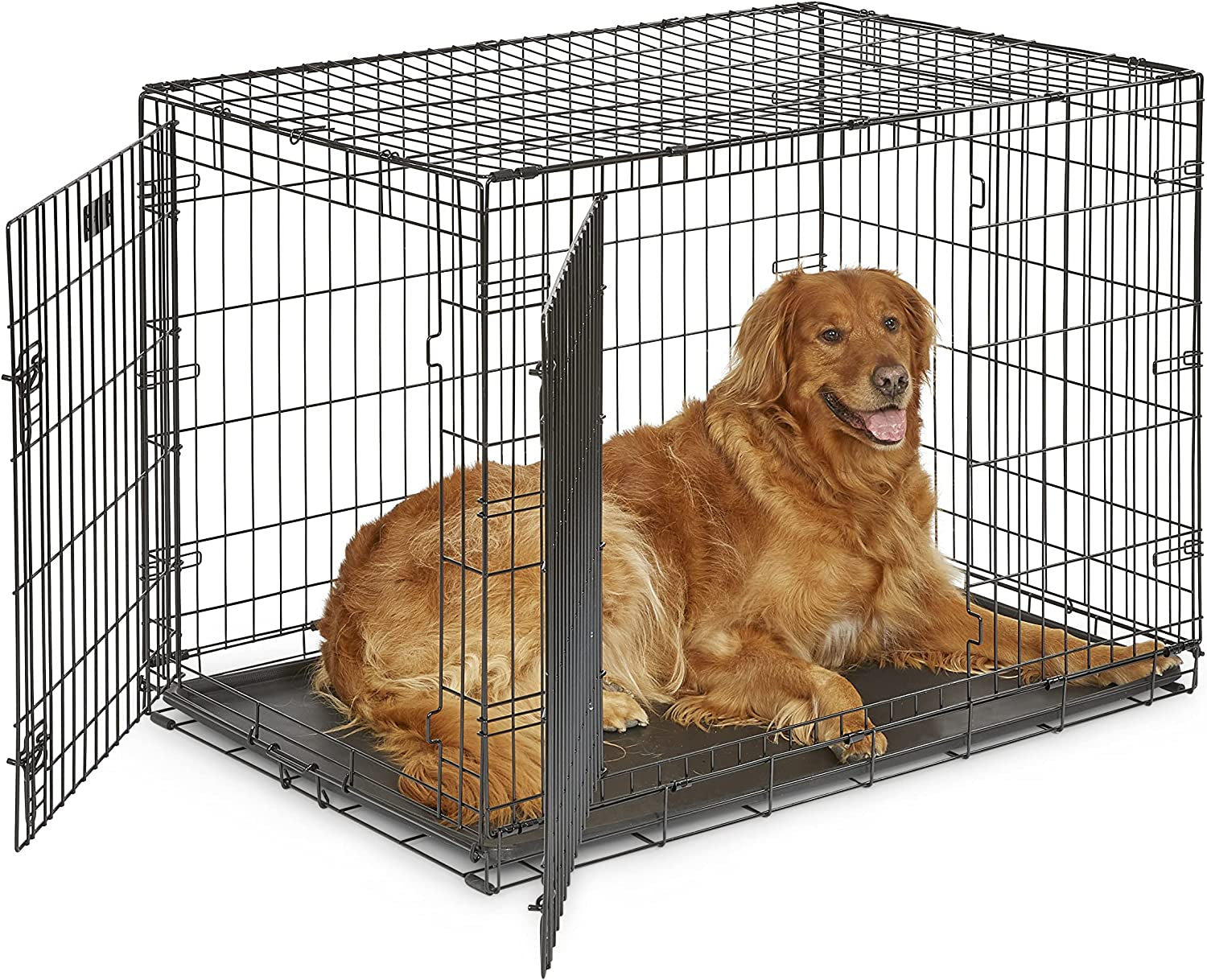 Midwest Homes for Pets Newly Enhanced Double Door Icrate Dog Crate, Includes Leak-Proof Pan, Floor Protecting Feet, Divider Panel & New Patented Features