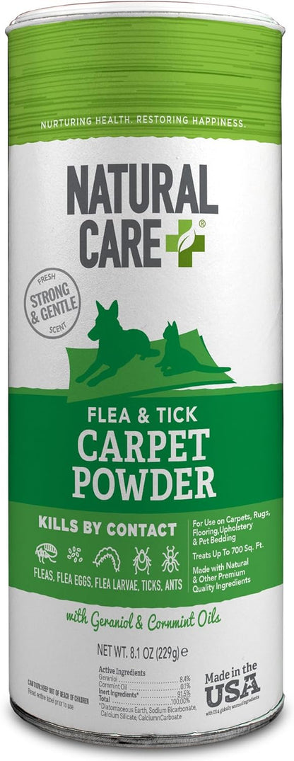 Flea and Tick Carpet Powder - Flea Treatment for Rugs, Carpet, or Pet Bedding - 8.1 Ounce Canister