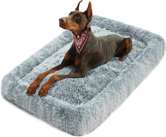 Deluxe Dog Bed Mat for Large Dogs Fluffy Cozy Kennel Pad Washable Dog Crate Mat 36 Inch with Pillow Edge Design