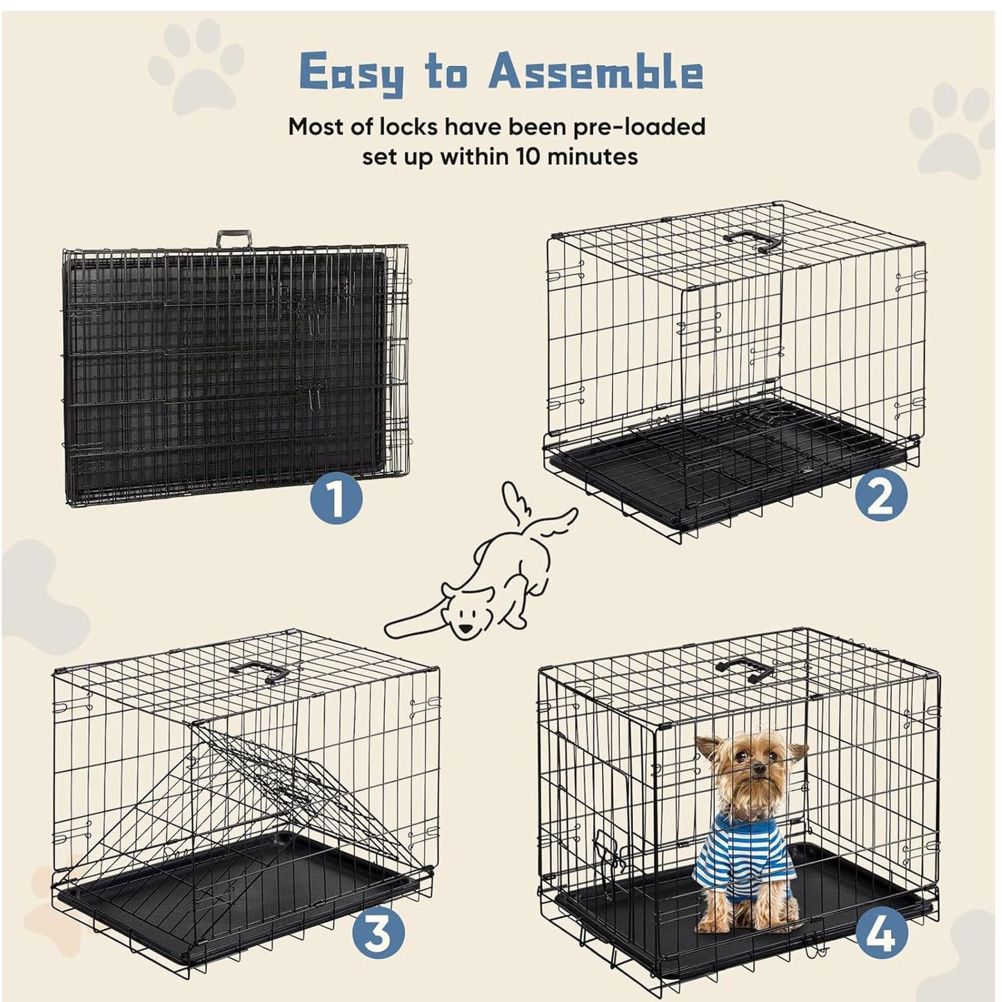 DUMOS Dog Crate, 30 Inch Medium Size Single Door Dog Cage with Plastic Leak-Proof Pan Tray, Folding Small Metal Wire Pet Kennel for Indoor, Outdoor, Travel