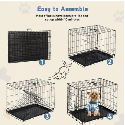 DUMOS Dog Crate, 30 Inch Medium Size Single Door Dog Cage with Plastic Leak-Proof Pan Tray, Folding Small Metal Wire Pet Kennel for Indoor, Outdoor, Travel