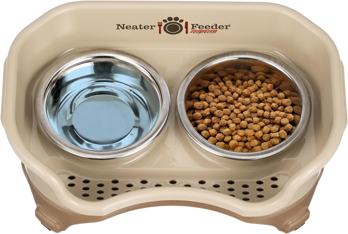 Neater Feeder - Express Model - Mess-Proof Dog Bowls (Medium/Large, Cappuccino) – Made in USA – Elevated, No Spill, Non-Tip, Non-Slip, Raised Stainless Steel Food & Water Pet Bowls