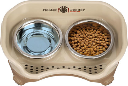 Neater Feeder - Express Model - Mess-Proof Dog Bowls (Medium/Large, Cappuccino) – Made in USA – Elevated, No Spill, Non-Tip, Non-Slip, Raised Stainless Steel Food & Water Pet Bowls