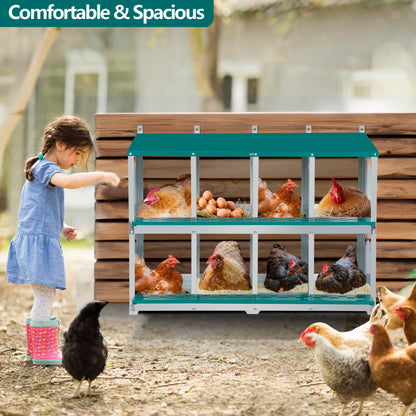 Toriexon Chicken Nesting Box, 8 Compartment Metal Nesting Box, Wall Mountable Nesting Boxes for Chicken, 42.5" L x 13.0" W x 25.0" H, Green