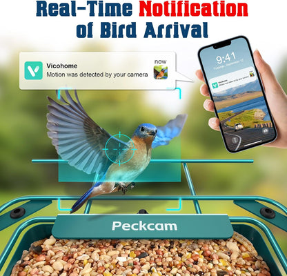 PeckCam® Metal Bird Feeder with Camera+Solar Panel 32G Card 2K HD AI Identify Real-Time Notification Share with Others, Bird Feeder Camera Wireless Outdoor, Ideal Xmas Gift for Bird Lover