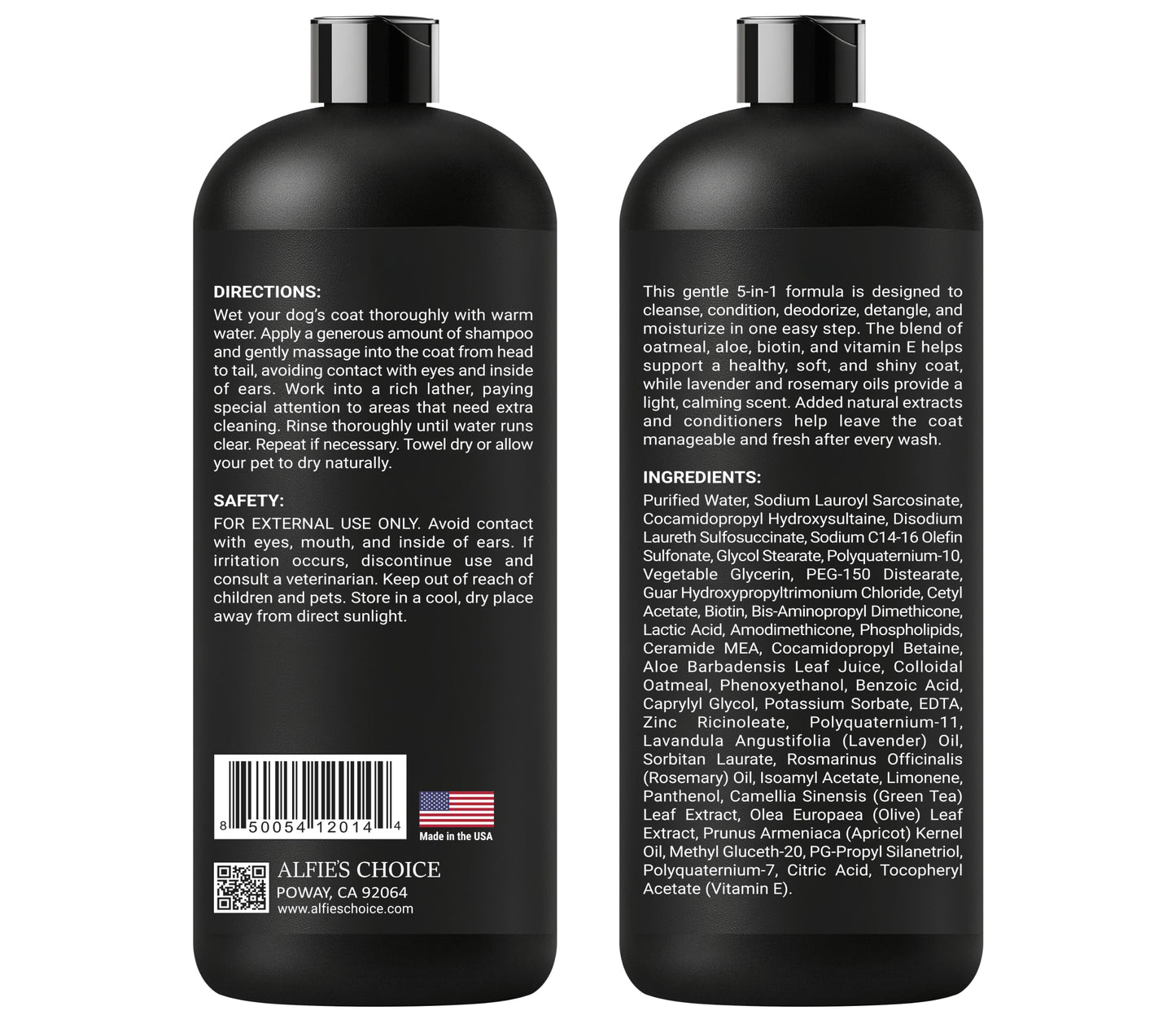 ALFIE'S CHOICE Oatmeal Dog Shampoo and Conditioner 5-in-1 | 16 fl oz | with Aloe, Biotin & Vitamin E | for Dry, Itchy & Sensitive Skin | Cleans, Deodorizes & Detangles for All Breeds