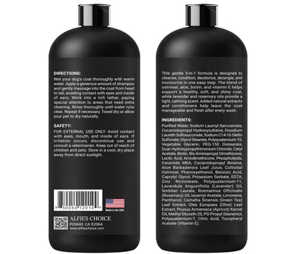 ALFIE'S CHOICE Oatmeal Dog Shampoo and Conditioner 5-in-1 | 16 fl oz | with Aloe, Biotin & Vitamin E | for Dry, Itchy & Sensitive Skin | Cleans, Deodorizes & Detangles for All Breeds