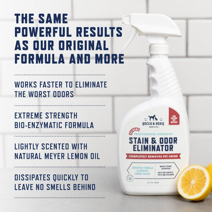 Rocco & Roxie Extreme Stain & Odor Eliminator for Strong Odor, Pet Urine Enzyme Cleaner Destroyer, Stain Remover, Dog Poop and Cat Pee, Enzymatic Carpet Cleaner Spray for Home, Puppy Potty Training