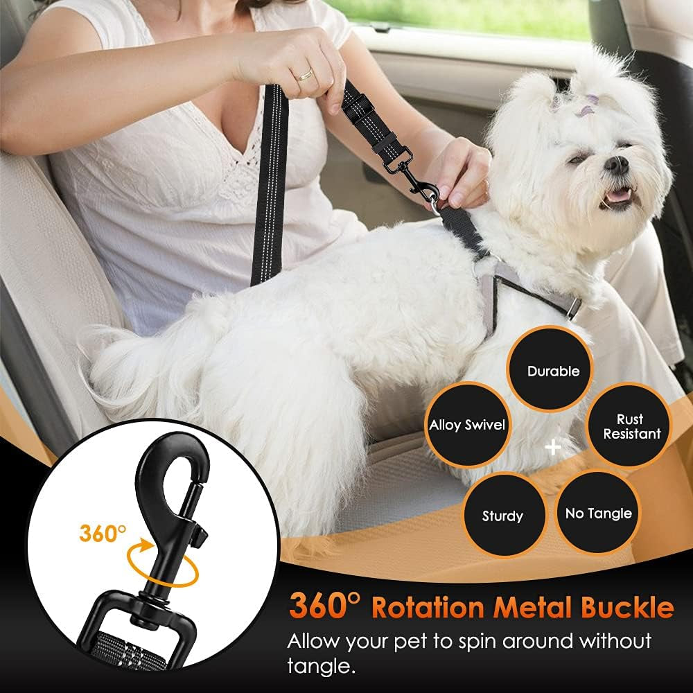 Slowton Dog Seat Belt, Adjustable Dog Safety Belt Leash, 2 in 1 Latch Bar Attachment Dog Car Seatbelt with Elastic Nylon Bungee Buffer, Reflective Nylon Belt Tether Connect to Dog Harness(Pink,35.5In)