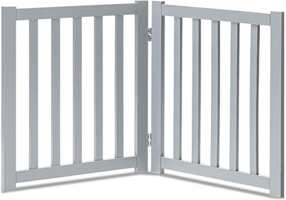 LZRS Solid Hard Wood Freestanding Pet Gate,Wooden Dog Gates for Doorways,Nature Wood Dog Gates for the House,Dog Gate for Stairs,Freestanding Indoor Gate Safety Fence,Grey,24" Height-2 Panels