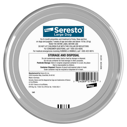 Seresto Flea & Tick Collar For Dogs Over 18 lbs., Treatment & Prevention, Vet-Recommend, 8 Month Protection