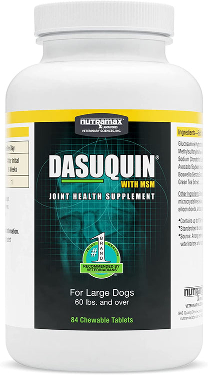 Nutramax Dasuquin with MSM Joint Health Supplement for Large Dogs - with Glucosamine, MSM, Chondroitin, ASU, Boswellia Serrata Extract, and Green Tea Extract, 84 Chewable Tablets