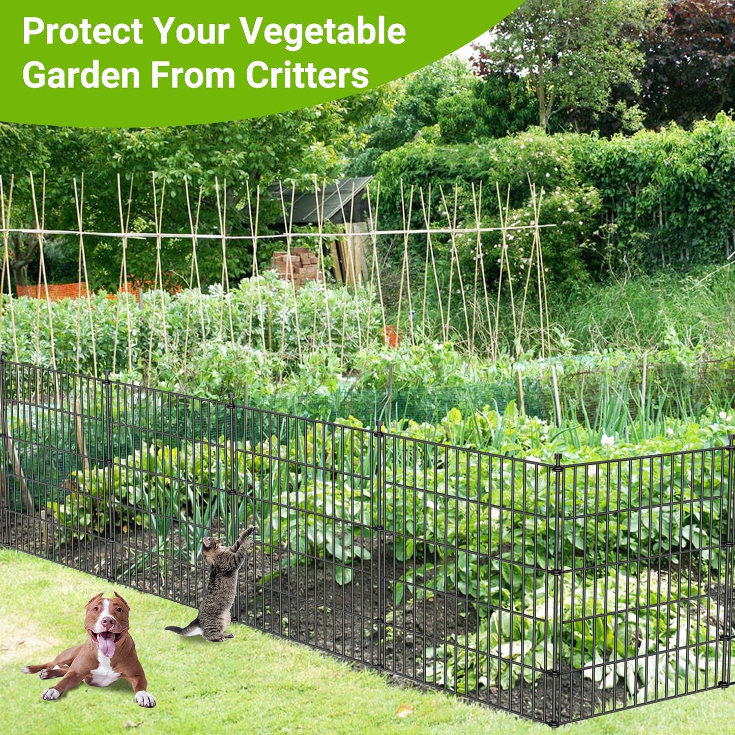 10 Panels No Dig Decorative Outdoor Garden Fence with Gate for Yard, 40 in(H) X 23.6 ft(L) Animal Barrier Fencing Rustproof Metal Wire Panel Border for Dog, Rabbits, and Patio Temporary Ground Stakes