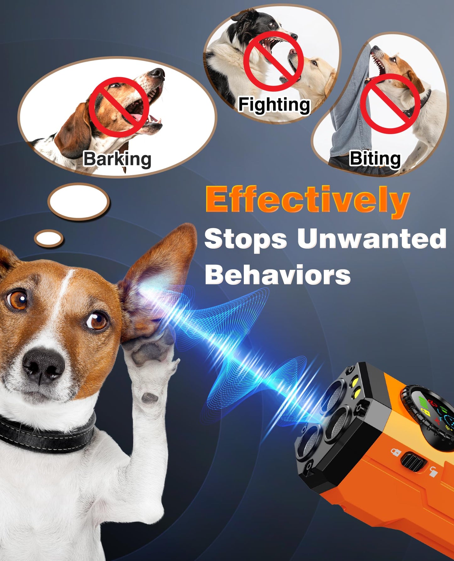 Anti Barking Device for Dogs with Smart Display, 3X Sonic Emitters Dog Bark Deterrent Devices, Dual-Frequency Effective and Humane Bark Control 50ft Ultrasonic Bad Behevior Correct Dog Training Device
