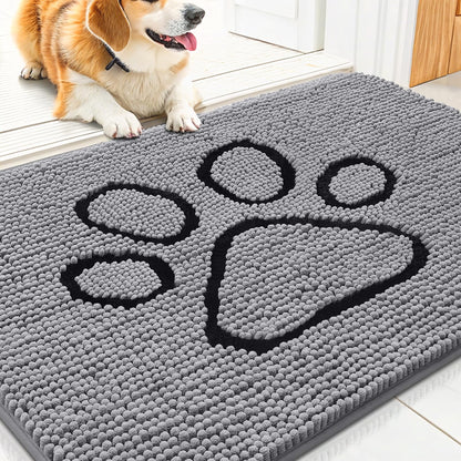 Smiry Dog Door Mat for Muddy Paws, Absorbent Dirt Trapper Non Slip Quick Dry Washable Chenille Mat for Mud Dogs, Entry Rug for Indoor and Outdoor (30x20 Inches, Grey and Black)