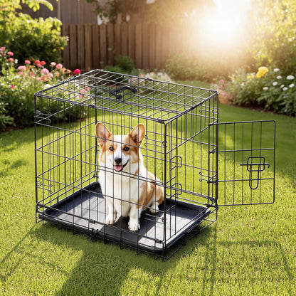 DUMOS Dog Crate, 30 Inch Medium Size Single Door Dog Cage with Plastic Leak-Proof Pan Tray, Folding Small Metal Wire Pet Kennel for Indoor, Outdoor, Travel