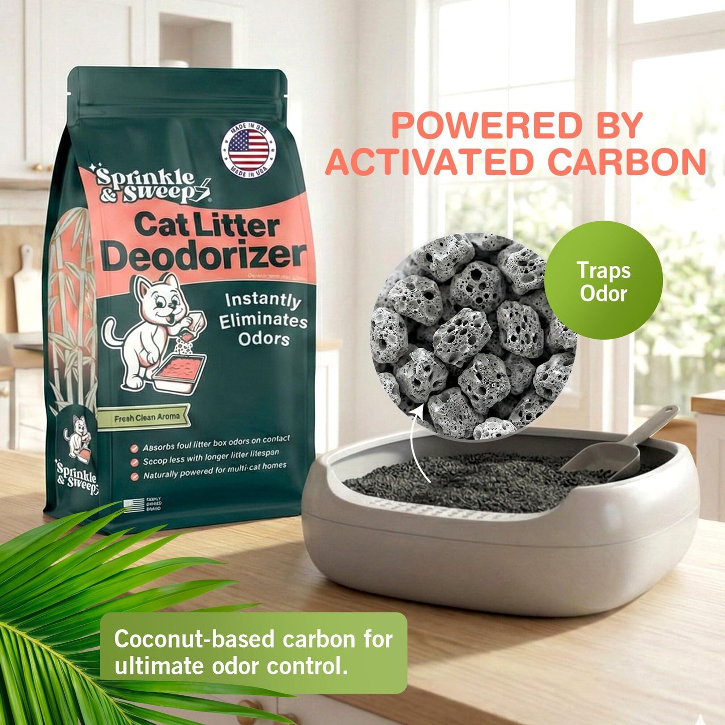 Sprinkle & Sweep: Litter Box Deodorizer - 8oz Bag - Cat & Kitten Home Odor Neutralizer, Ultra-Absorbent Formula, Non-Toxic & Safe, Pet Smell Control