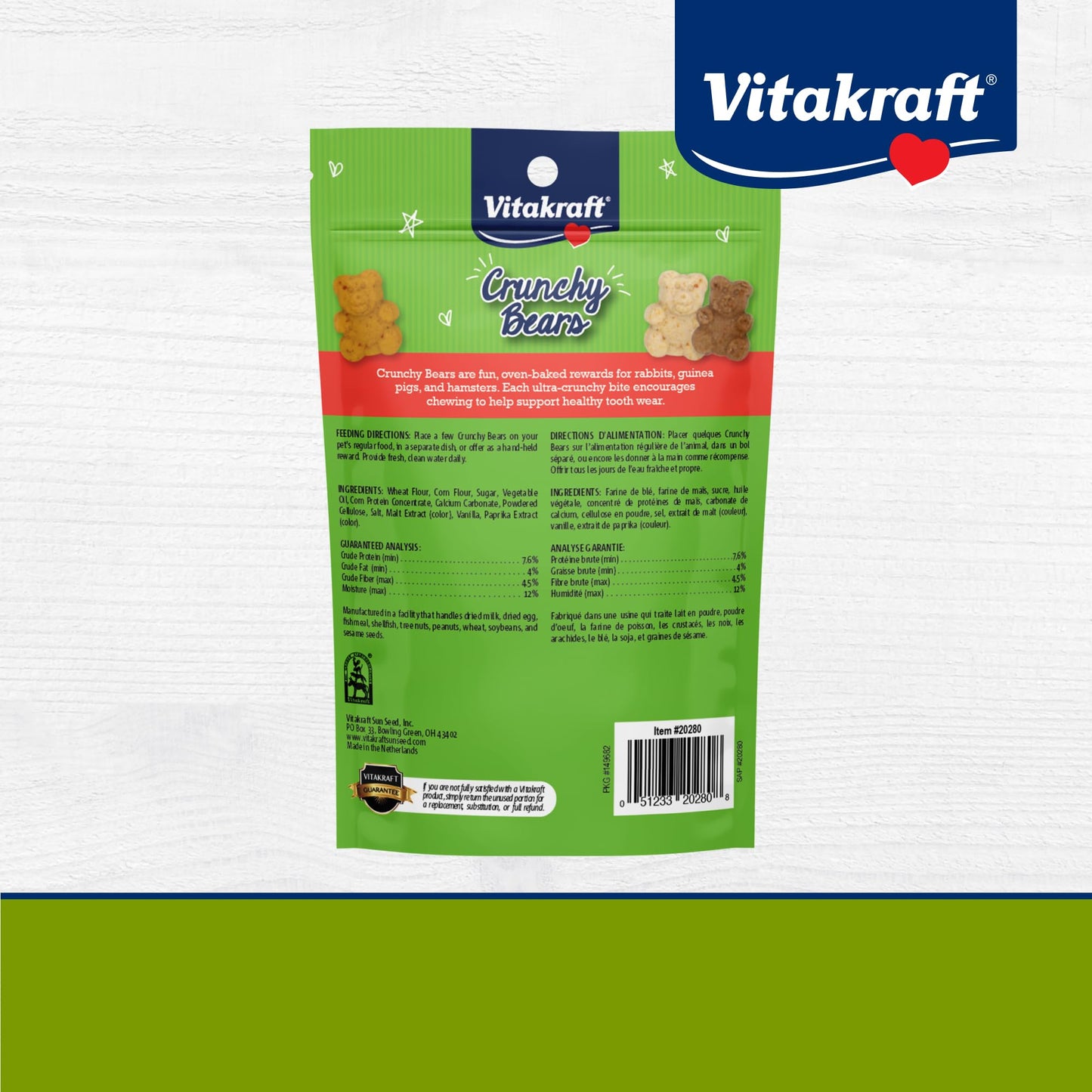 Vitakraft Crunchy Bears Rabbit, Guinea Pig & Hamster Treat 12 oz. (Pack of 3)