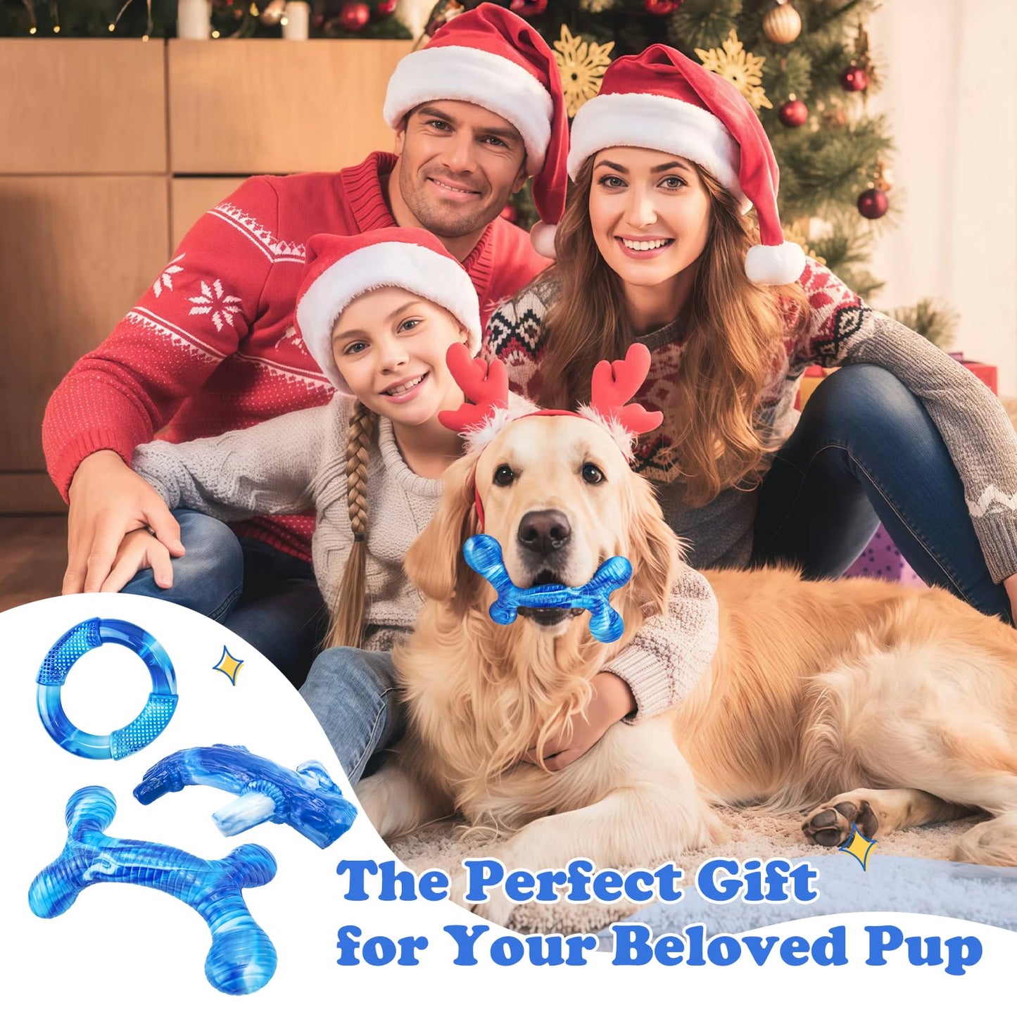 Furdog 3Pack Dog Toys for Aggressive Chewers Dog Chew Toy Tough Dog Toys to Keep Them Busy Bacon Flavor Teething Chew Toys & Dental Health for Large Medium Small Breeds (Blue)