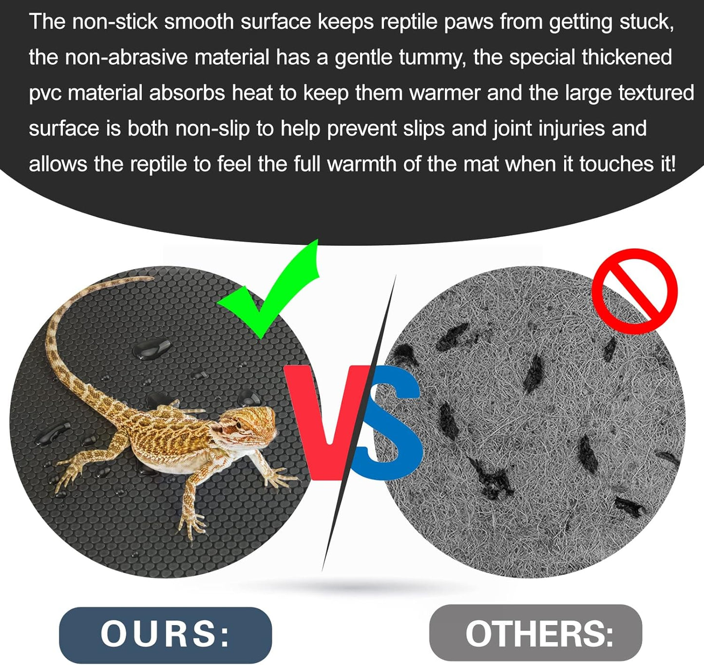 Bearded Dragon Tank Accessories, Reptile Terrarium Carpet Substrate for Leopard Gecko, Lizard, Iguana, Snake, Tortoise, Non-Adhesive Reptile Habitat Bedding(Black 79inch)