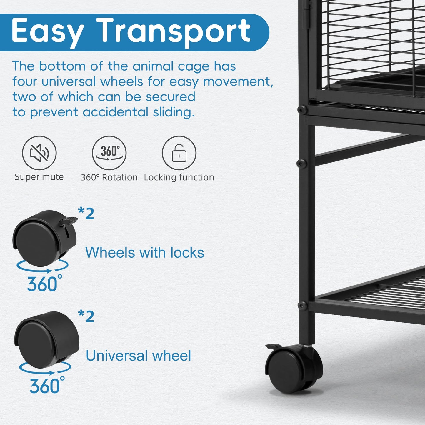 HABUTWAY 36.5''H Large Metal Rolling Ferrets Cage, 2-Tiers Small Animal Cages, Cage for Rats/Chinchillas, 0.5'' Bar Spacing for Ferret,Small Animal Cage w/Removable Ramp & Platform