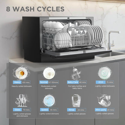 COMFEE’ Countertop Dishwasher, Energy Star Portable Dishwasher, 6 Place Settings & 8 Washing Programs, Speed, Baby-Care, ECO& Glass, Dish Washer for Dorm, RV& Apartment, Black