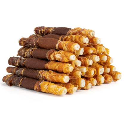 MON2SUN Dog Treats, Triple Flavor 5 Inch Chicken Liver Duck and Chicken Wrapped Rawhide Snacks for Small and Medium Dogs, 21.16 Oz (30 Count-Pack of 1)