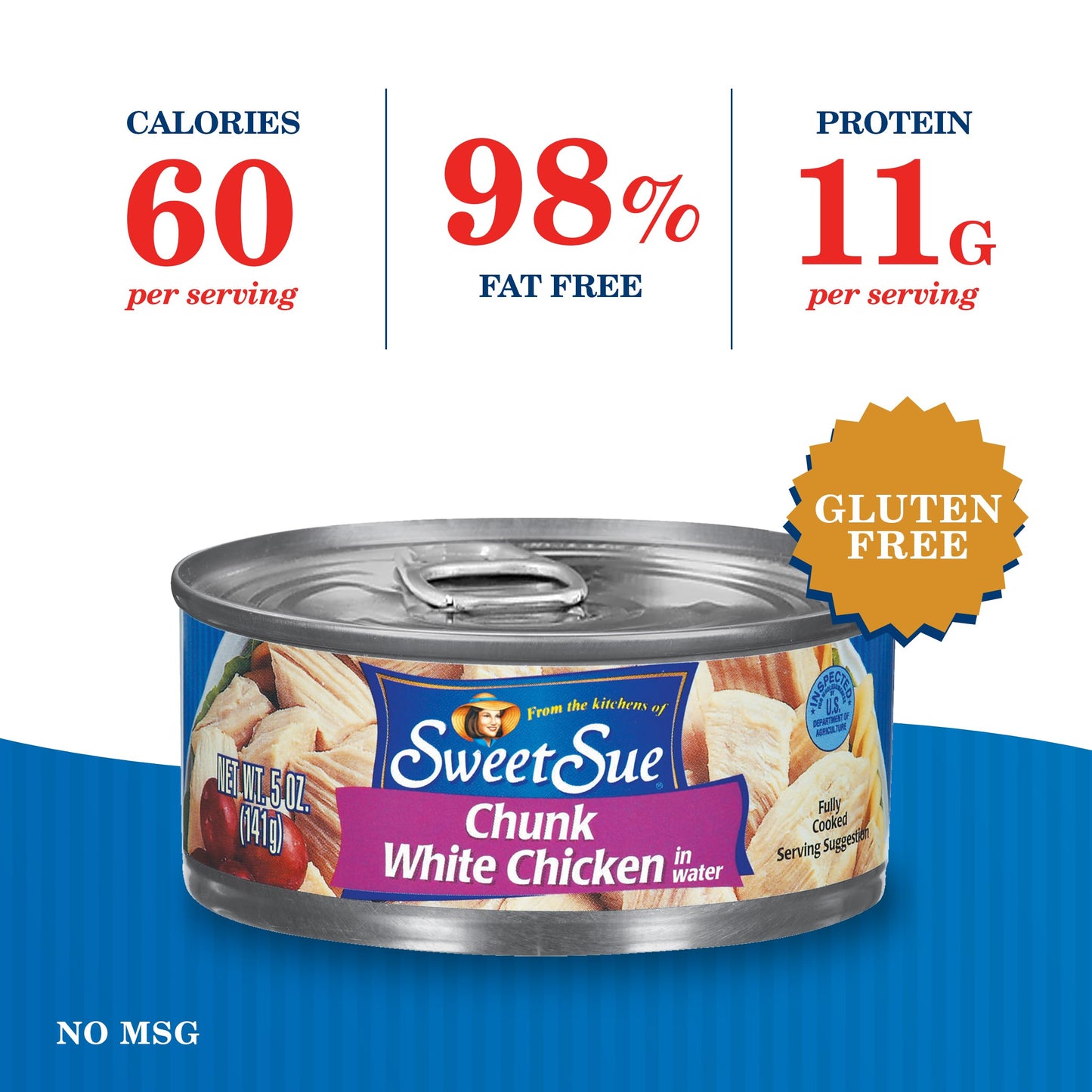 Sweet Sue Canned Chicken Breast with Rib Meat in Water - 11g Protein per Serving - Gluten Free, Keto Friendly - White Chicken Chunks Great for Snack, Lunch or Dinner Recipes - 5 oz (Pack of 24)