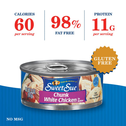 Sweet Sue Canned Chicken Breast with Rib Meat in Water - 11g Protein per Serving - Gluten Free, Keto Friendly - White Chicken Chunks Great for Snack, Lunch or Dinner Recipes - 5 oz (Pack of 24)