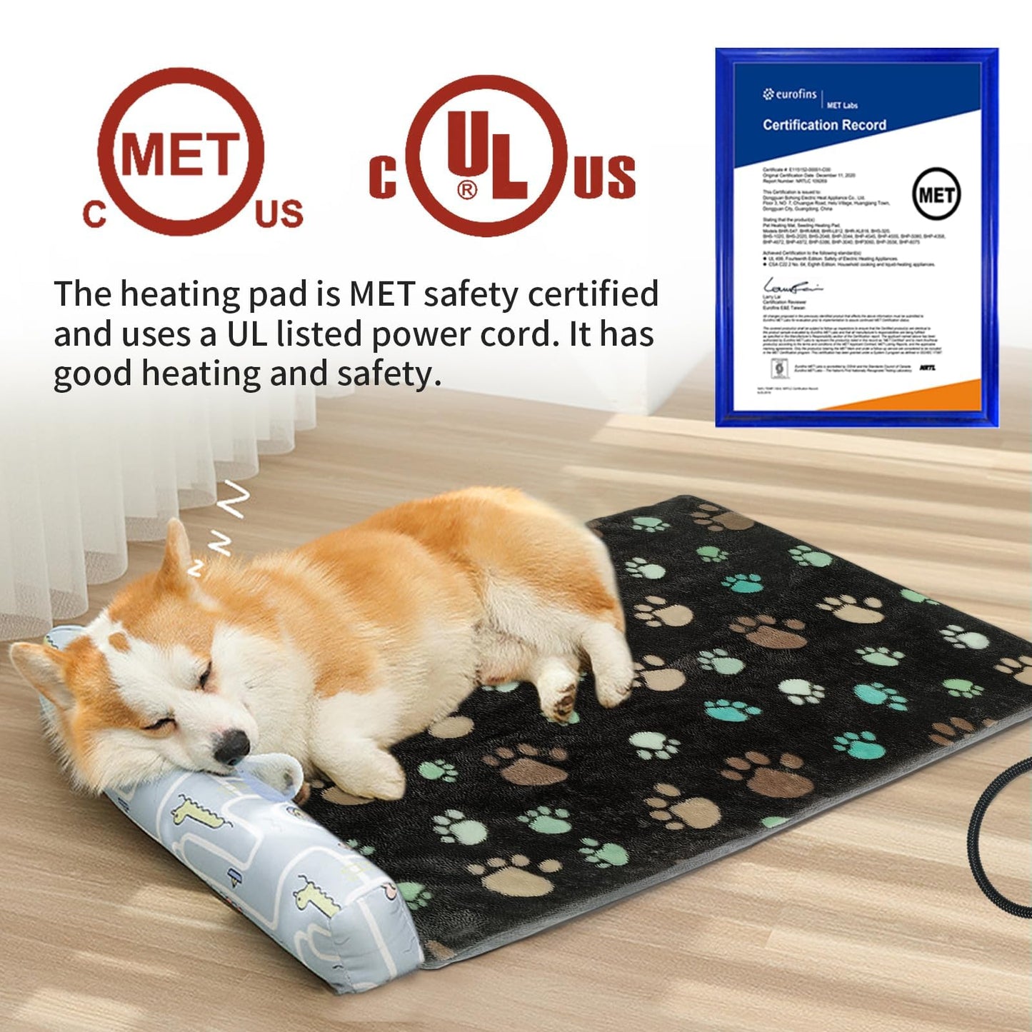 GOLOPET Extra Large Dog Heating Pad 47x30 in with Smart Thermostat Switch and Power Line Protection Tube,Obtained MET and UL Dual Certification,Waterproof Pet Heating Pad for Dogs-Black
