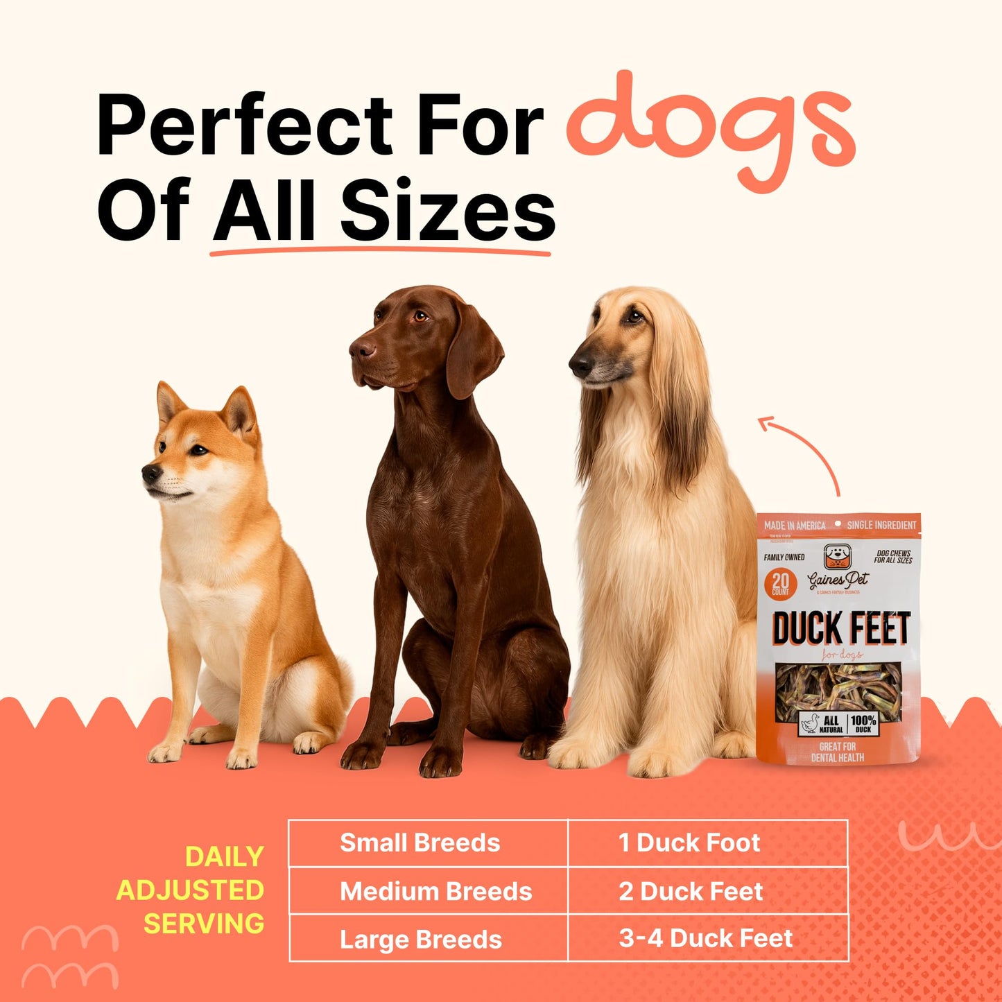 Gaines Pet Duck Feet for Dogs – 20 Count, Natural Chews with Glucosamine, Chondroitin & Collagen – Single Ingredient Dog Treats, Grain-Free, USA Made, Joint & Dental Health Support