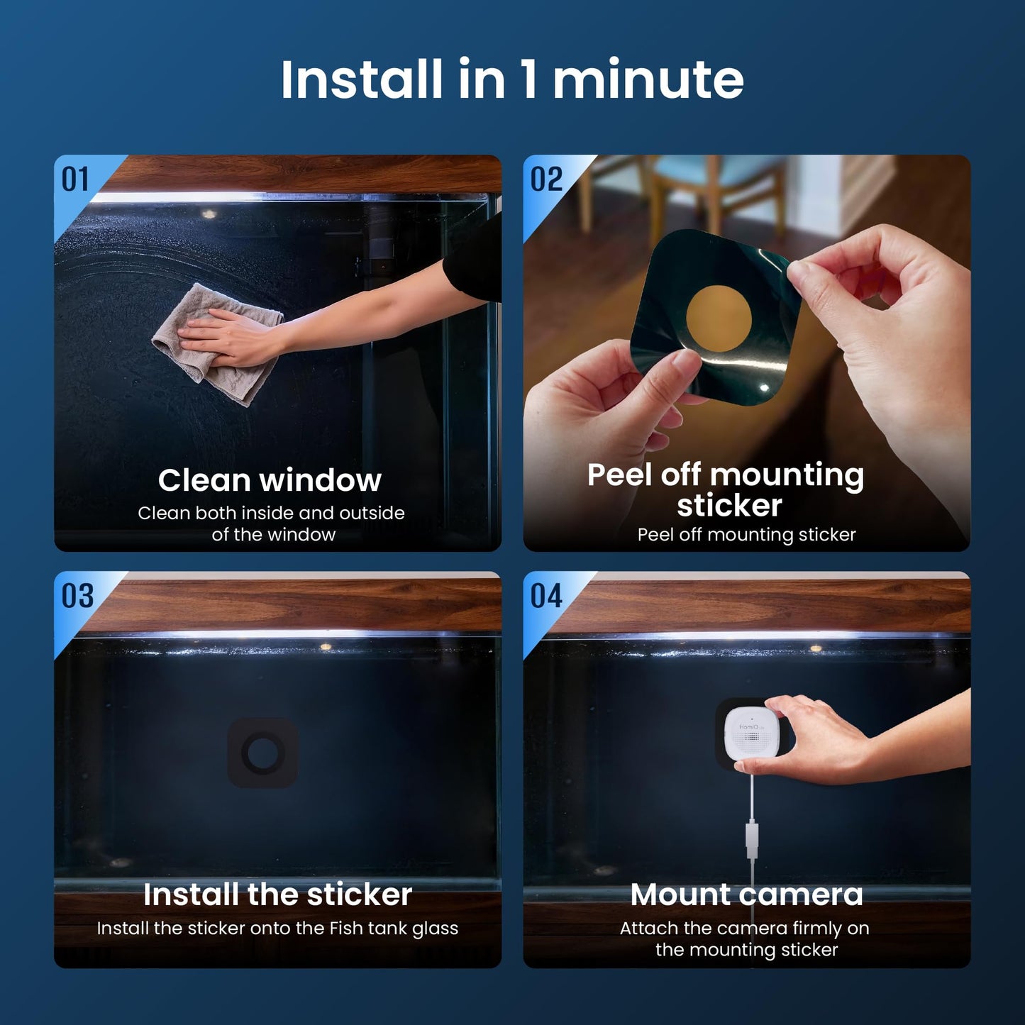 HOMIQ LIFE 3MP 2K Aquarium & Terrarium Pet Camera.Install &Close-Focus Lens for Fish,Lizard, Reptile Pet and Window Bird Feeder,2.4GHz & 5GHz WiFi,Auto-Focus,24/7 Recording