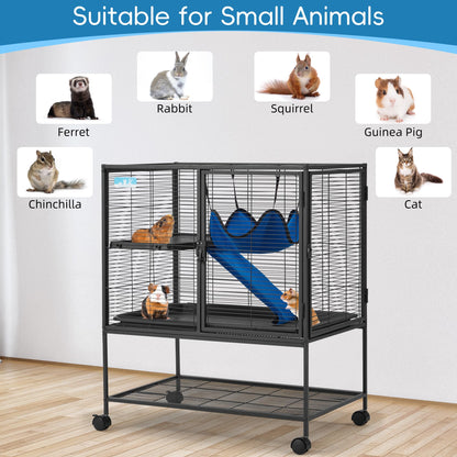 HABUTWAY 36.5''H Large Metal Rolling Ferrets Cage, 2-Tiers Small Animal Cages, Cage for Rats/Chinchillas, 0.5'' Bar Spacing for Ferret,Small Animal Cage w/Removable Ramp & Platform