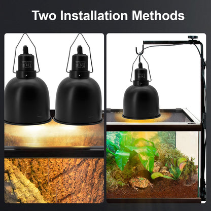 MECESOR Reptile Light Fixture, 2 Packs 5.5 Inch Deep Dome Lampshade Dimmable, Reptile Heat Lamp Fixture with Separate Switches Fit for UVB Bulb Basking Heat Bulb for Reptile Glass Terrariums
