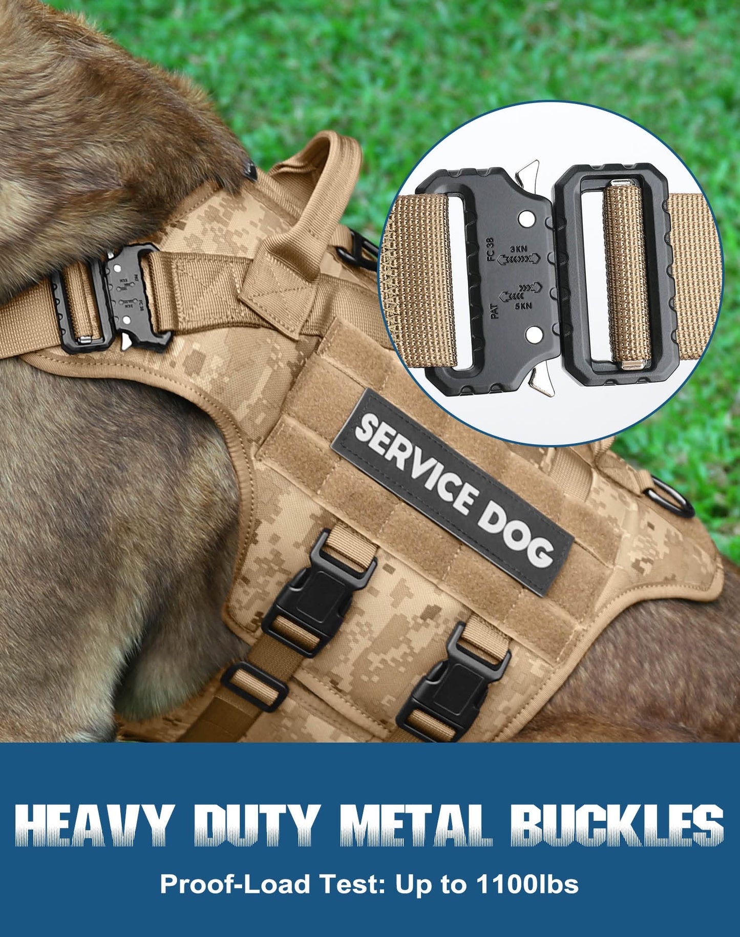 PETNANNY Tactical Dog Harness - No-Pull Service Vest for Large Breeds, with Hook & Loop Patch Panel & MOLLE System | Padded Handle for Walking, Hiking & Training (Desert Camo,L)