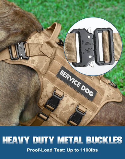 PETNANNY Tactical Dog Harness - No-Pull Service Vest for Large Breeds, with Hook & Loop Patch Panel & MOLLE System | Padded Handle for Walking, Hiking & Training (Desert Camo,L)