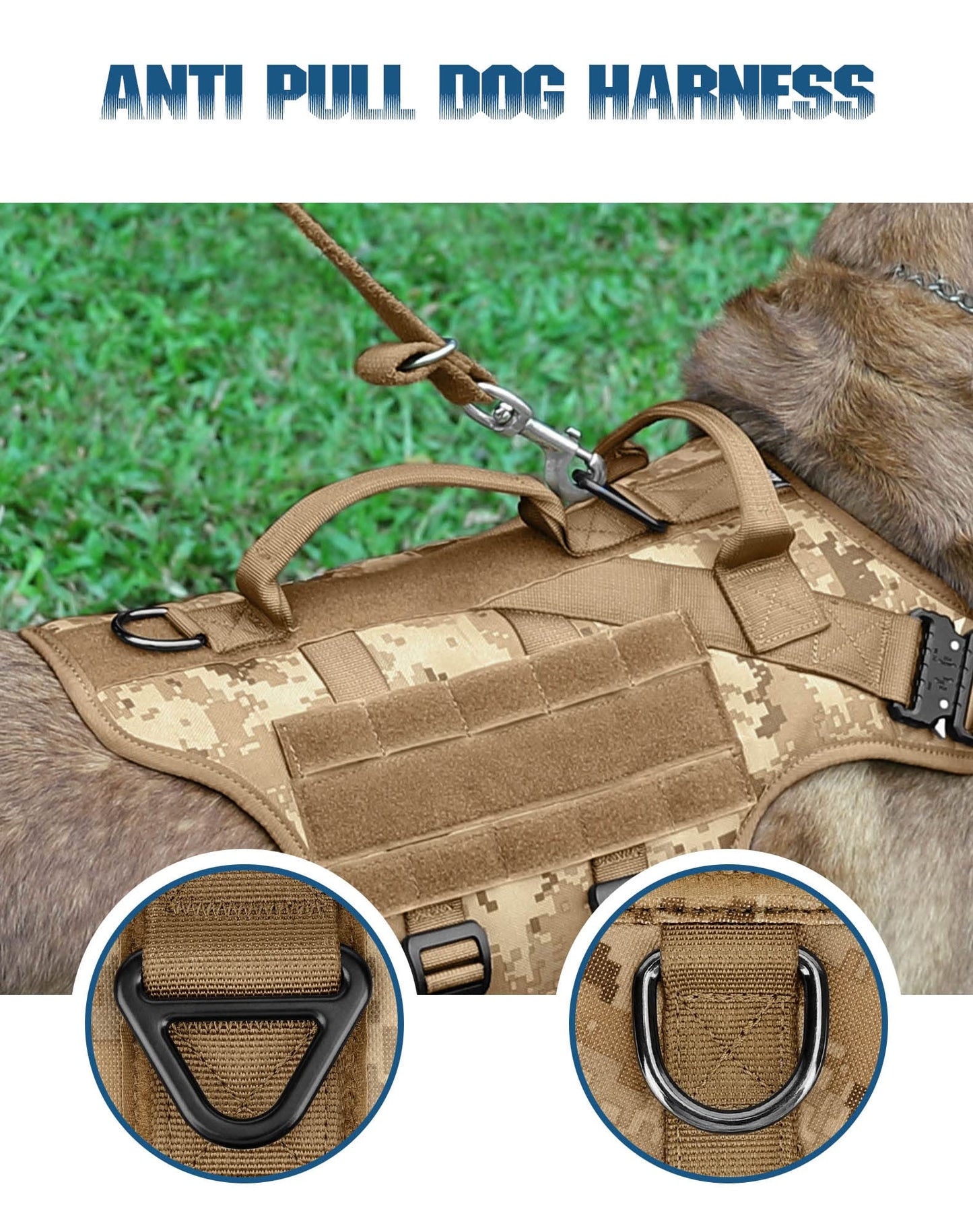 PETNANNY Tactical Dog Harness - No-Pull Service Vest for Large Breeds, with Hook & Loop Patch Panel & MOLLE System | Padded Handle for Walking, Hiking & Training (Desert Camo,L)