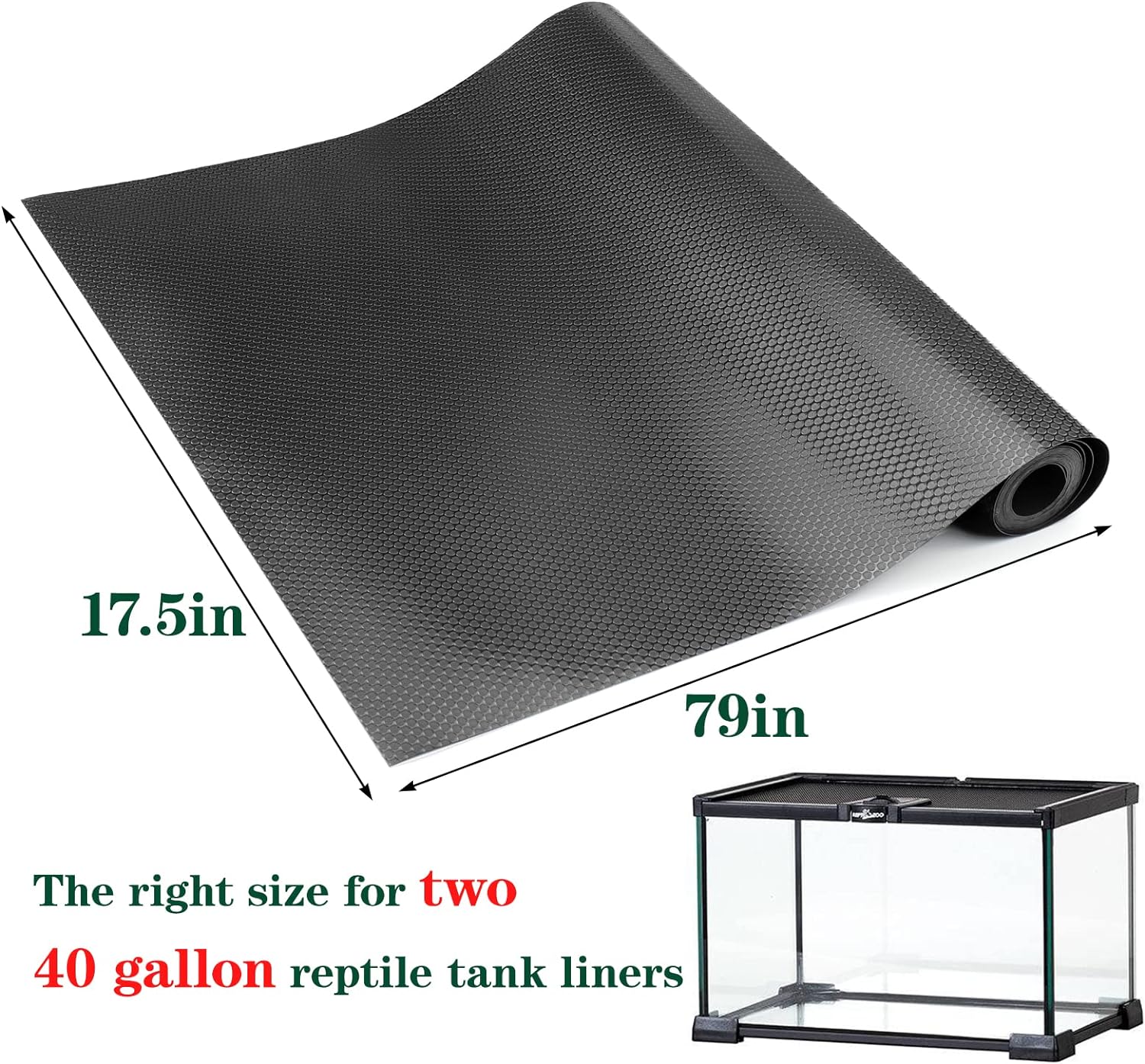 Bearded Dragon Tank Accessories, Reptile Terrarium Carpet Substrate for Leopard Gecko, Lizard, Iguana, Snake, Tortoise, Non-Adhesive Reptile Habitat Bedding(Black 79inch)